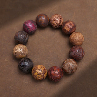 Buddha Gift Carving Sandalwood Chinese Zodiac Auspicious Dragon Phoenix Fu Character Healing Bracelet