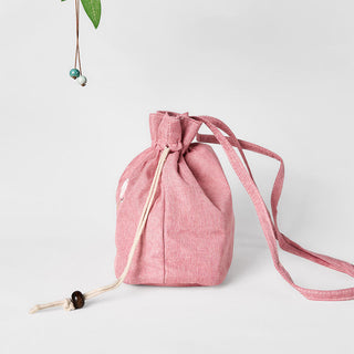 Buddha Gift Embroidered Light Pink Lotus Cotton Linen Crossbody Bag Shoulder Bag