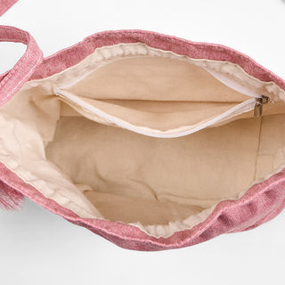 Buddha Gift Embroidered Light Pink Lotus Cotton Linen Crossbody Bag Shoulder Bag