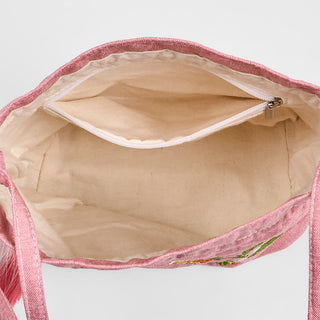 Buddha Gift Embroidered Pink Strawberry Rabbit Cotton Linen Crossbody Bag Shoulder Bag