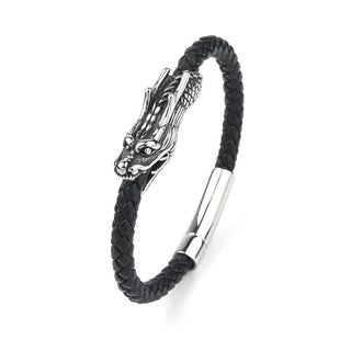 Buddha Gift Dragon Leather Titanium Steel Strength Buckle Bracelet