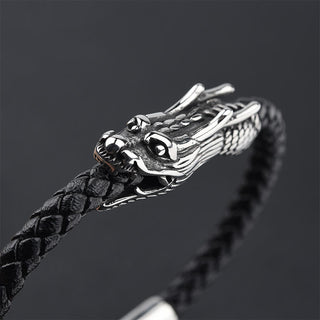 Buddha Gift Dragon Leather Titanium Steel Strength Buckle Bracelet