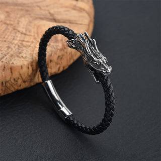 Buddha Gift Dragon Leather Titanium Steel Strength Buckle Bracelet