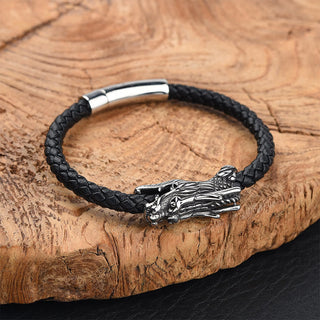 Buddha Gift Dragon Leather Titanium Steel Strength Buckle Bracelet