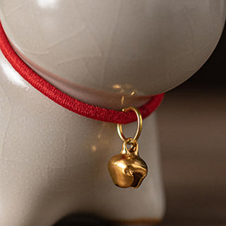 Buddha Gift Mini Lucky Cute Standing Cat Red Rope Bell Ceramic Figurine Decoration