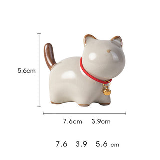 Buddha Gift Mini Lucky Cute Standing Cat Red Rope Bell Ceramic Figurine Decoration