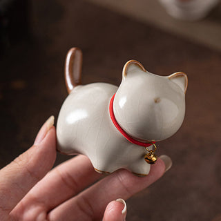 Buddha Gift Mini Lucky Cute Standing Cat Red Rope Bell Ceramic Figurine Decoration