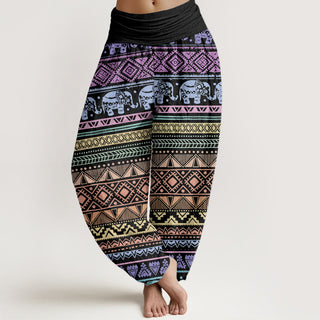 Buddha Gift Pure Cotton Casual Elephant Geometric Figure Women's Elastic Waist Harem Pants