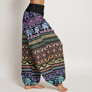 Buddha Gift Pure Cotton Casual Elephant Geometric Figure Women's Elastic Waist Harem Pants