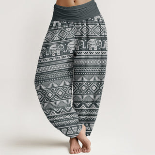 Buddha Gift Pure Cotton Casual Elephant Geometric Figure Women's Elastic Waist Harem Pants
