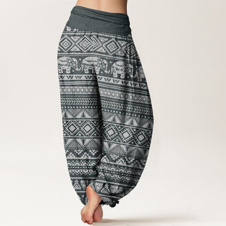 Buddha Gift Pure Cotton Casual Elephant Geometric Figure Women's Elastic Waist Harem Pants