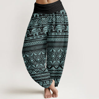 Buddha Gift Pure Cotton Casual Elephant Geometric Figure Women's Elastic Waist Harem Pants