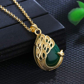 Buddha Gift Pink Crystal Green Chalcedony Peacock Copper Soothing Love Necklace Pendant