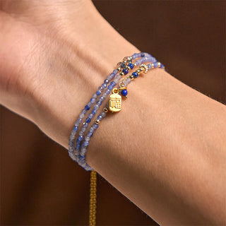 Buddha Gift 3mm Ultra-thin Beads Natural Lazurite Triple Wrap Fu Character Positive Bracelet