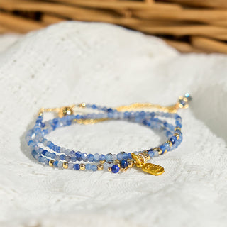 Buddha Gift 3mm Ultra-thin Beads Natural Lazurite Triple Wrap Fu Character Positive Bracelet