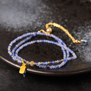 Buddha Gift 3mm Ultra-thin Beads Natural Lazurite Triple Wrap Fu Character Positive Bracelet