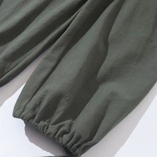 Buddha Gift 2Pcs Tang Suit Frog-Button Design Shirt Pants With Pockets Men's Cotton Linen Meditation Cloth Set