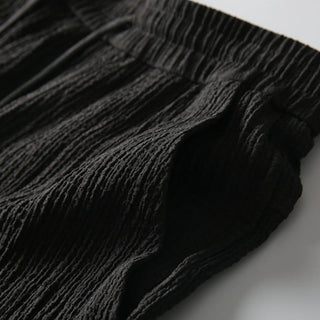 Buddha Gift 2Pcs Solid Color Wrinkle V-Neck Short Sleeve T-shirt Pants Clothing Men's Set