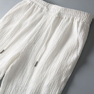 Buddha Gift 2Pcs Solid Color Wrinkle V-Neck Short Sleeve T-shirt Pants Clothing Men's Set