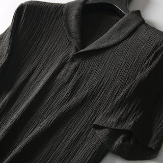 Buddha Gift 2Pcs Solid Color Wrinkle V-Neck Short Sleeve T-shirt Pants Clothing Men's Set