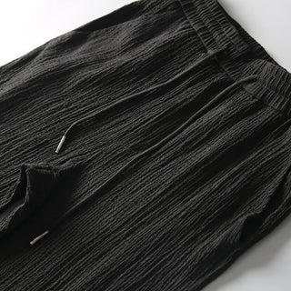 Buddha Gift 2Pcs Solid Color Wrinkle V-Neck Short Sleeve T-shirt Pants Clothing Men's Set