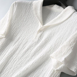 Buddha Gift 2Pcs Solid Color Wrinkle V-Neck Short Sleeve T-shirt Pants Clothing Men's Set