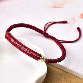Buddha Gift Handmade Cinnabar Om Mani Padme Hum Heart Sutra Blessing Braided Bracelet