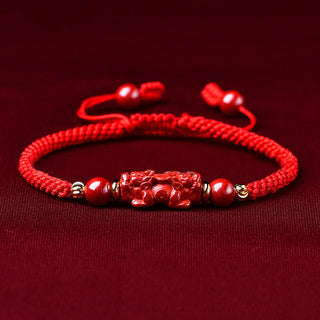 Buddha Gift Handcrafted Pixiu Cinnabar Ruyi Stick Wealth Luck Braided Bracelet