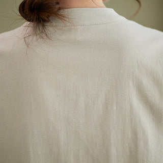 Buddha Gift 2Pcs Casual Solid Color Button Design Half Sleeve Shirt Wide Leg Pants With Pockets Cotton Zen Clothing Women's Set