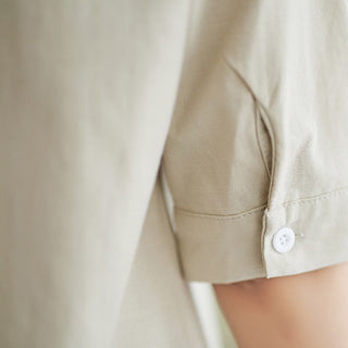 Buddha Gift 2Pcs Casual Solid Color Button Design Half Sleeve Shirt Wide Leg Pants With Pockets Cotton Zen Clothing Women's Set