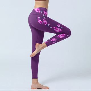 Buddha Gift Purple Pink Lotus Flower Print Gym Leggings Women's Yoga Pants