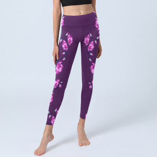 Buddha Gift Purple Pink Lotus Flower Print Gym Leggings Women's Yoga Pants