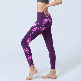 Buddha Gift Purple Pink Lotus Flower Print Gym Leggings Women's Yoga Pants