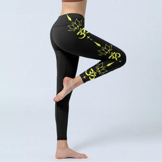 Buddha Gift Lotus Flower OM Symbol Print Gym Leggings Women's Yoga Pants