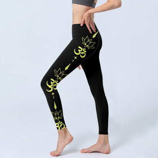 Buddha Gift Lotus Flower OM Symbol Print Gym Leggings Women's Yoga Pants