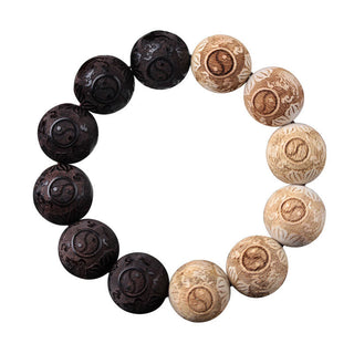 Buddha Gift Ebony Wood Camphor Wood Yin Yang Ox Engraved Peace Bracelet