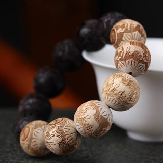 Buddha Gift Ebony Wood Camphor Wood Yin Yang Ox Engraved Peace Bracelet