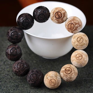 Buddha Gift Ebony Wood Camphor Wood Yin Yang Ox Engraved Peace Bracelet