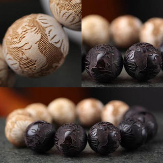 Buddha Gift Ebony Wood Camphor Wood Yin Yang Ox Engraved Peace Bracelet