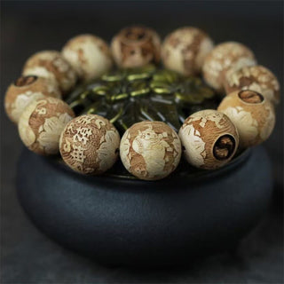 Buddha Gift Camphor Wood Yin Yang Ox Engraved Clarity Bracelet