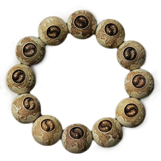 Buddha Gift Camphor Wood Yin Yang Ox Engraved Clarity Bracelet