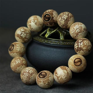 Buddha Gift Camphor Wood Yin Yang Ox Engraved Clarity Bracelet