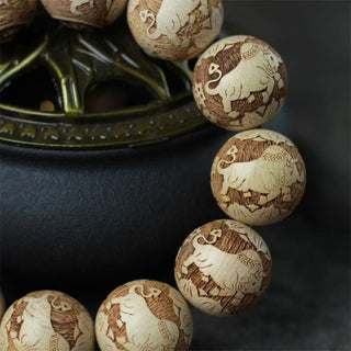 Buddha Gift Camphor Wood Yin Yang Ox Engraved Clarity Bracelet