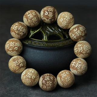 Buddha Gift Camphor Wood Yin Yang Ox Engraved Clarity Bracelet
