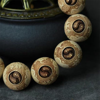Buddha Gift Camphor Wood Yin Yang Ox Engraved Clarity Bracelet