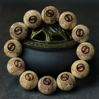 Buddha Gift Camphor Wood Yin Yang Ox Engraved Clarity Bracelet