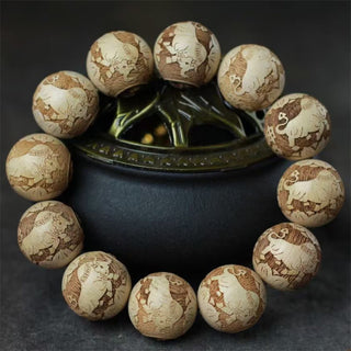Buddha Gift Camphor Wood Yin Yang Ox Engraved Clarity Bracelet