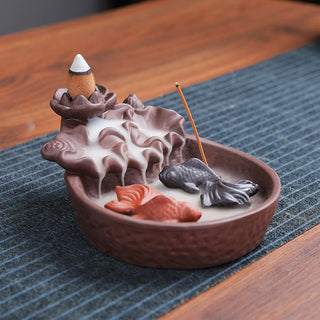 Buddha Gift Koi Fish Ox Purple Clay Ceramic Incense Stick Holder Healing Incense Burner Decoration