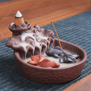 Buddha Gift Koi Fish Ox Purple Clay Ceramic Incense Stick Holder Healing Incense Burner Decoration