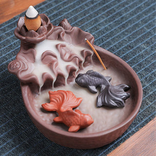 Buddha Gift Koi Fish Ox Purple Clay Ceramic Incense Stick Holder Healing Incense Burner Decoration